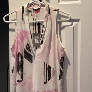 Vince Camuto Black and White Asymmetrical Graphic Tank Top